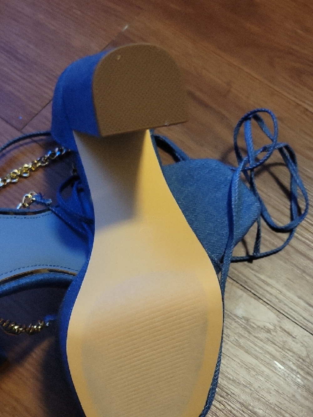 Liliana Royal Blue Lace-Up Heeled Sandals with Gold Chain Detail - Picture 4 of 5